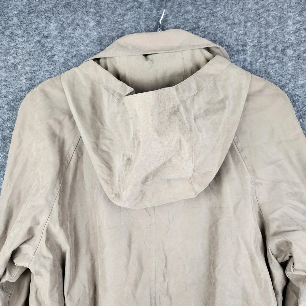 London Fog Trench Coat Womens 10 Reg Tan Belted Hooded Longline Double Breasted